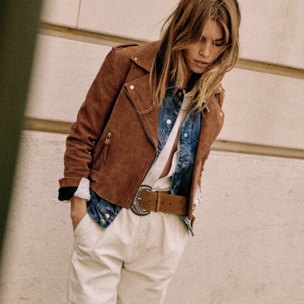 Sezane Zig Jacket Camel Suede